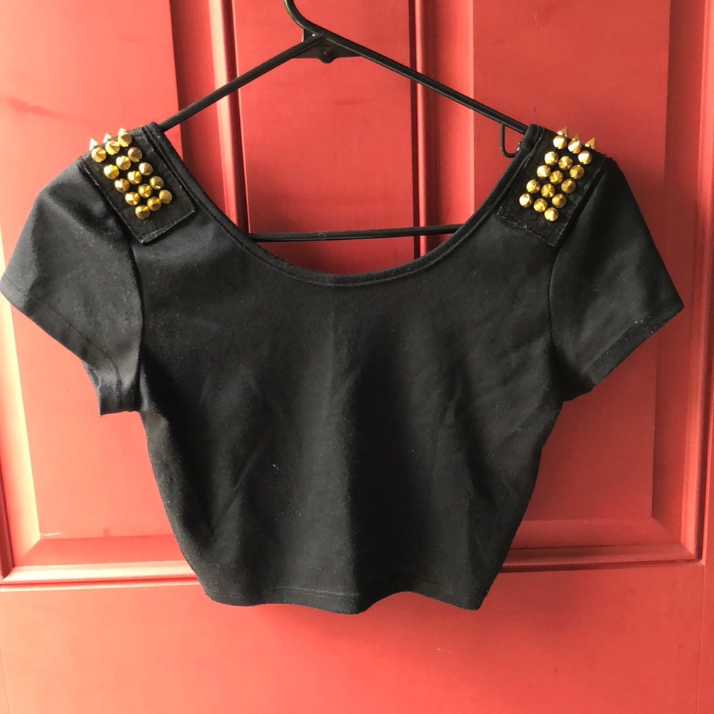 Spiked Shoulder Crop Top